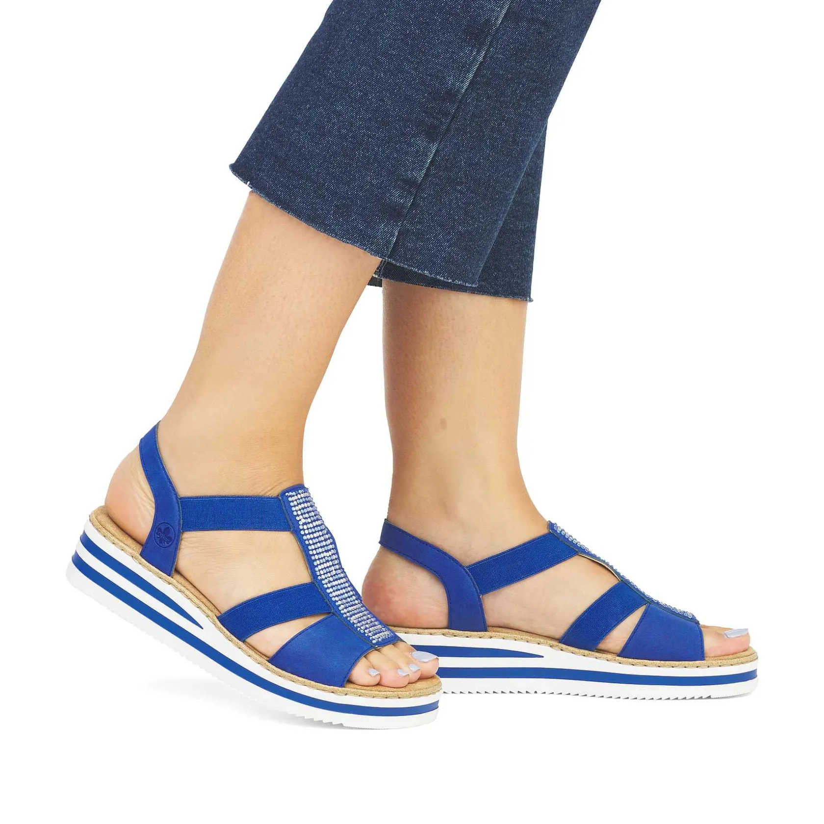 Rieker Summer Shoes-Women'S Wedge Sandals Royal Blue