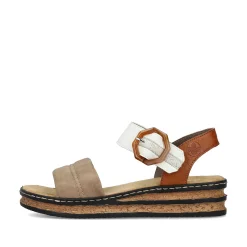 Rieker Heeled Shoes-Women'S Wedge Sandals Brown Beige-Black