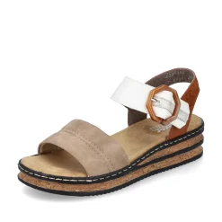Rieker Heeled Shoes-Women'S Wedge Sandals Brown Beige-Black