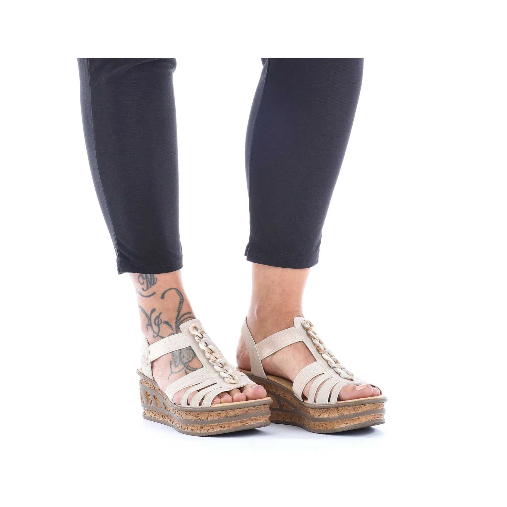 Rieker Heeled Shoes-Women'S Wedge Sandals Cream Beige