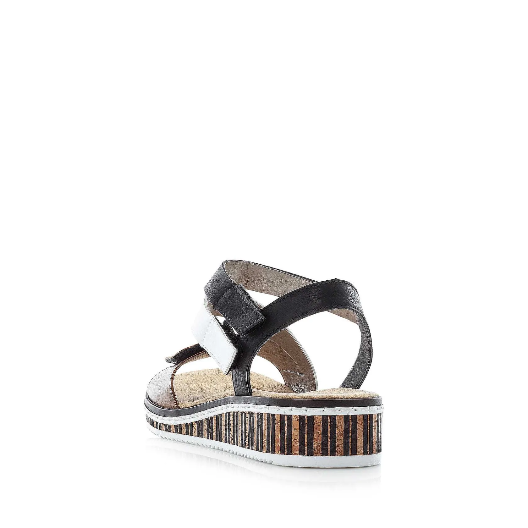 Rieker Heeled Shoes-Women'S Wedge Sandals Nougat Brown-Black-White