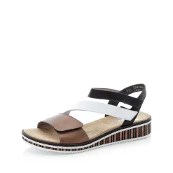 Rieker Heeled Shoes-Women'S Wedge Sandals Nougat Brown-Black-White
