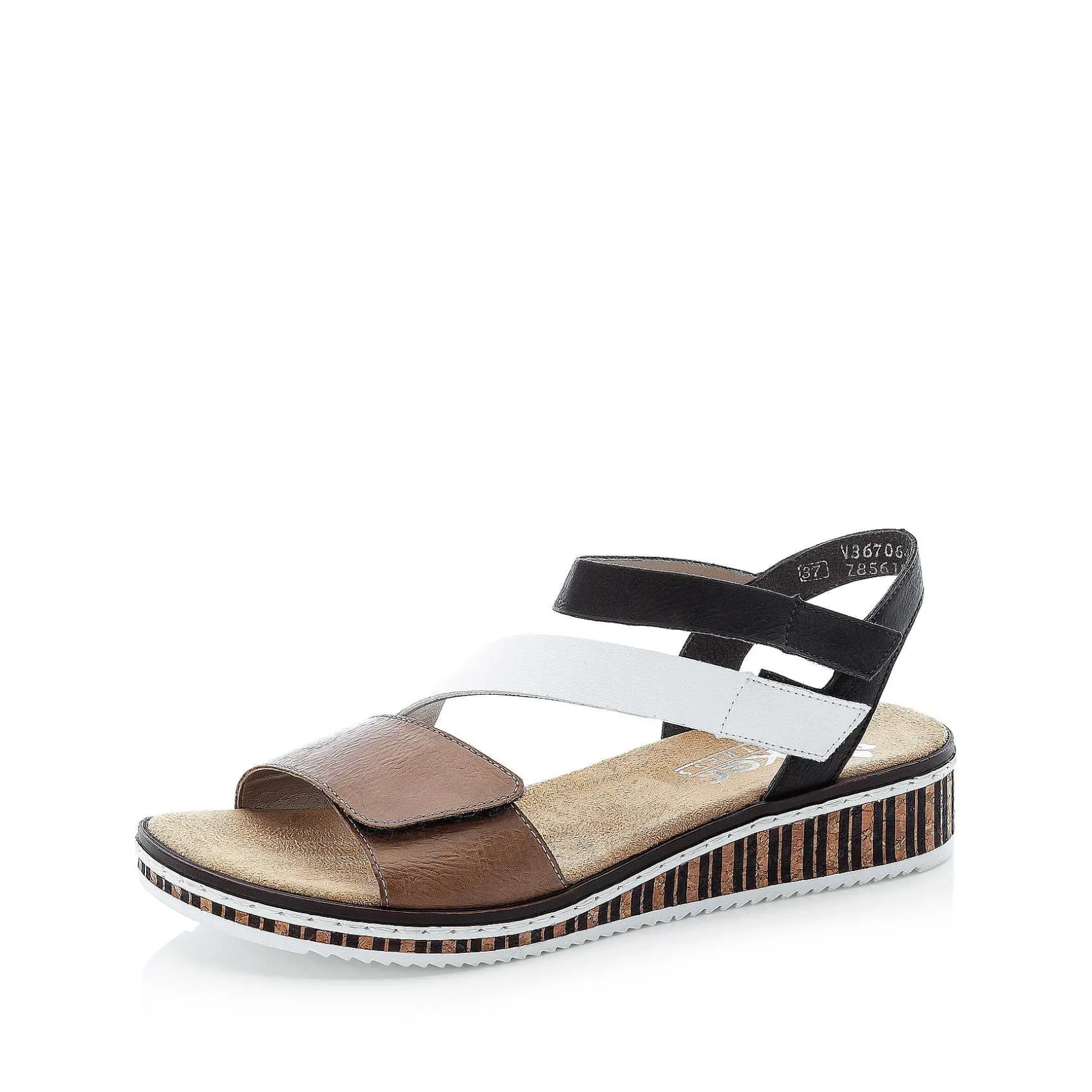 Rieker Heeled Shoes-Women'S Wedge Sandals Nougat Brown-Black-White