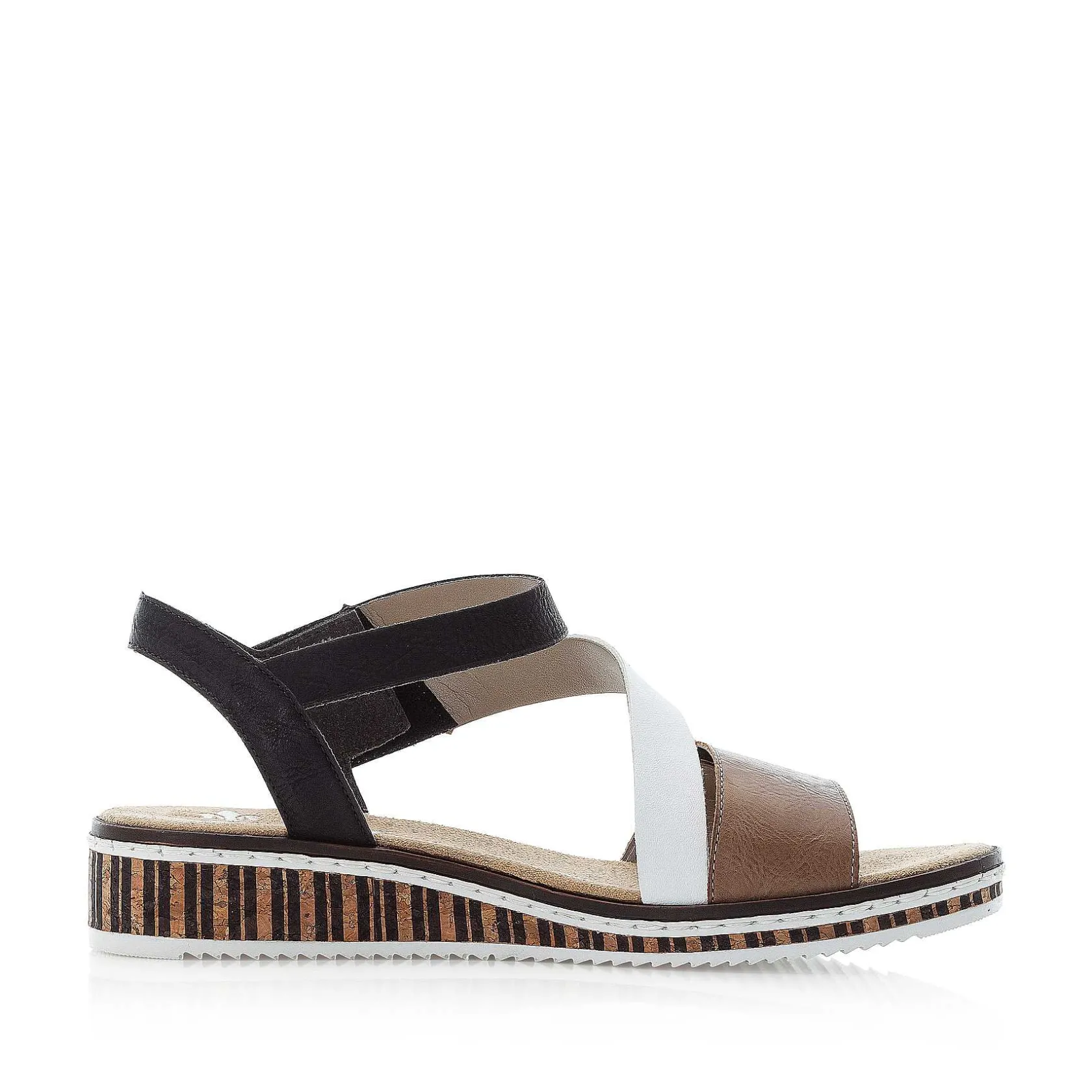 Rieker Heeled Shoes-Women'S Wedge Sandals Nougat Brown-Black-White