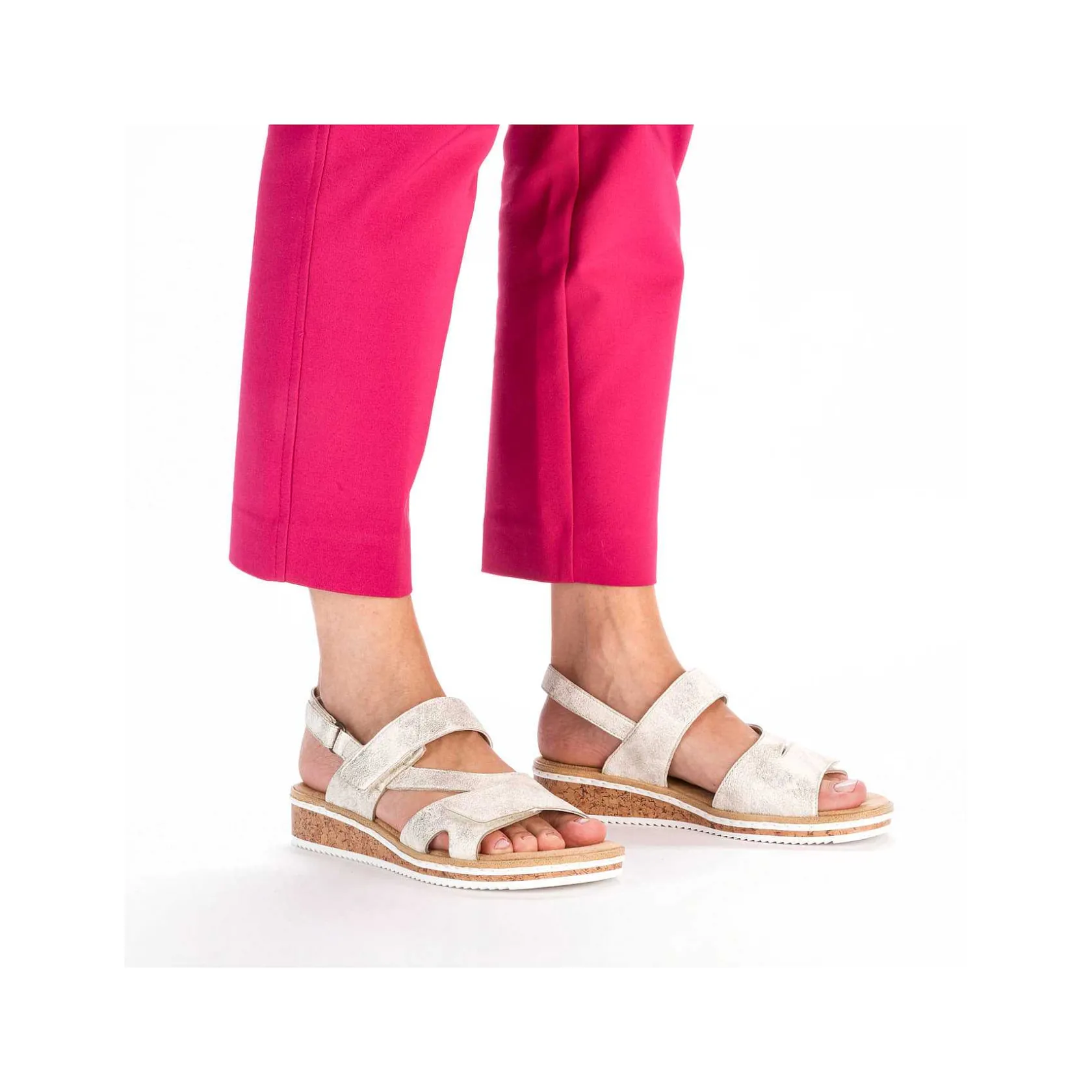 Rieker Heeled Shoes-Women'S Wedge Sandals Silver Metallic